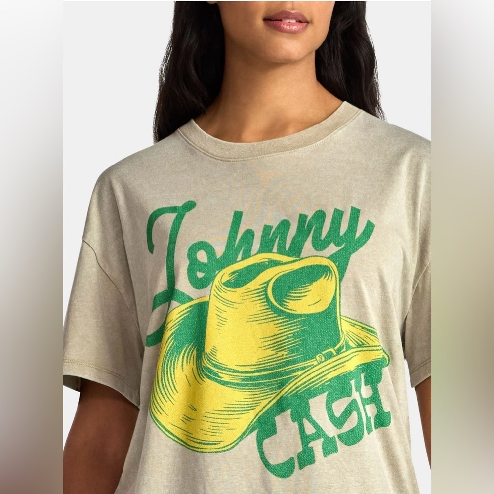 Johnny Cash Juniors L Sand Cowboy Graphic Tee Mineral Wash Country Music NWT - Picture 5 of 5